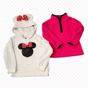 Disney Minnie Sherpa Hoodie + OshKosh Pink Fleece 4T Girls Bundle